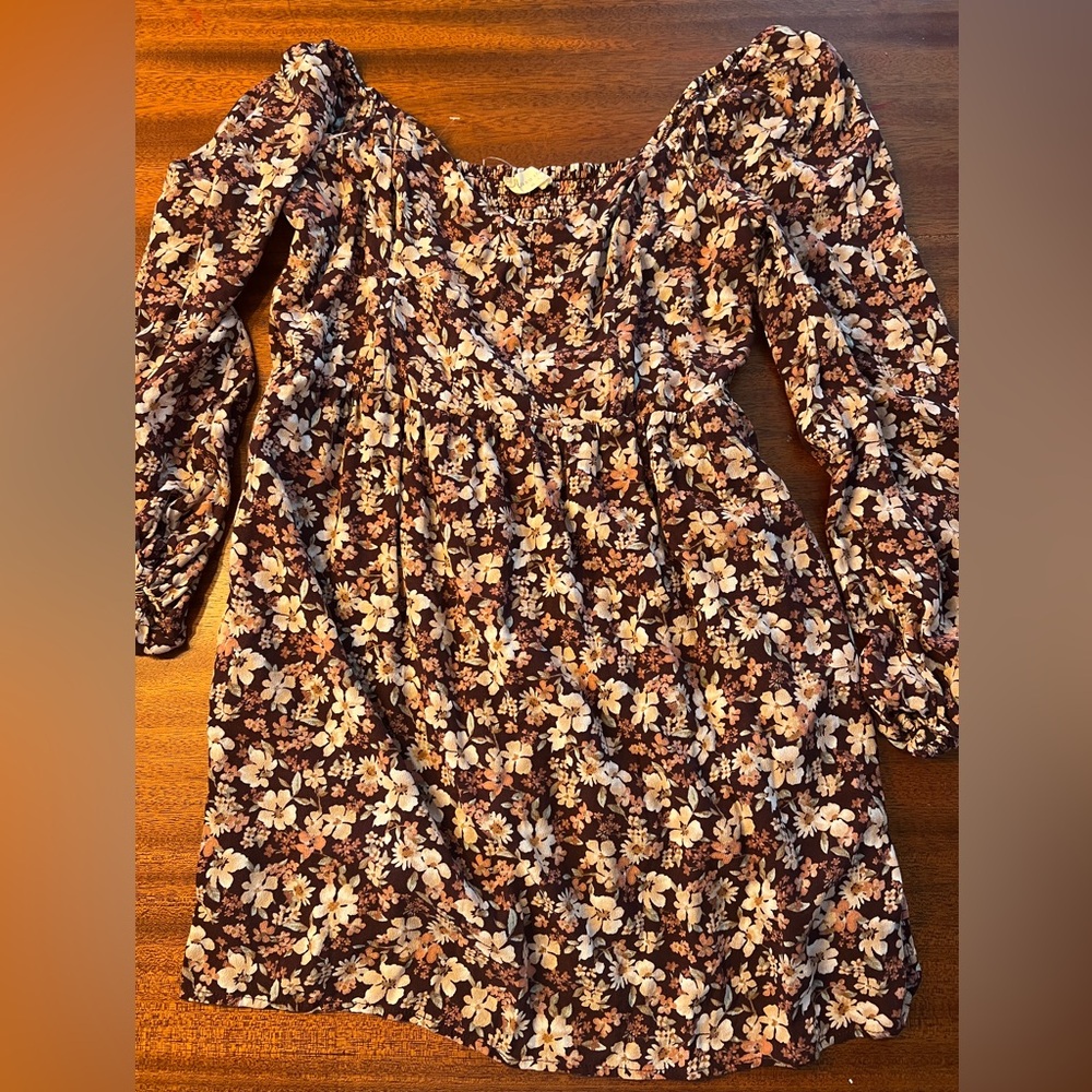 Altar'd State Brown Floral Long Sleeve Mini Dress